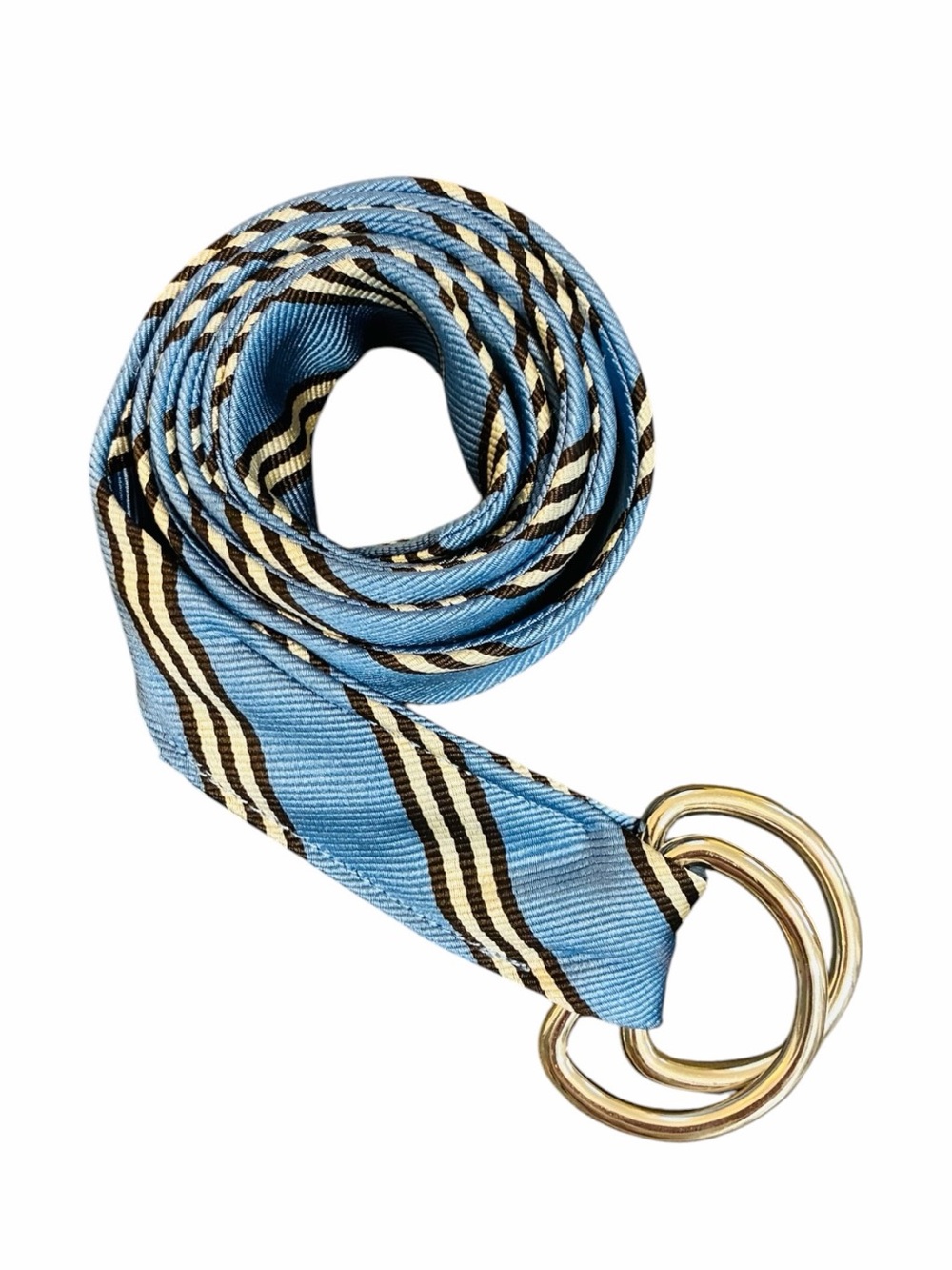J. Crew Light Blue, Black and White Striped Tie Belt Silver Tone Hardware